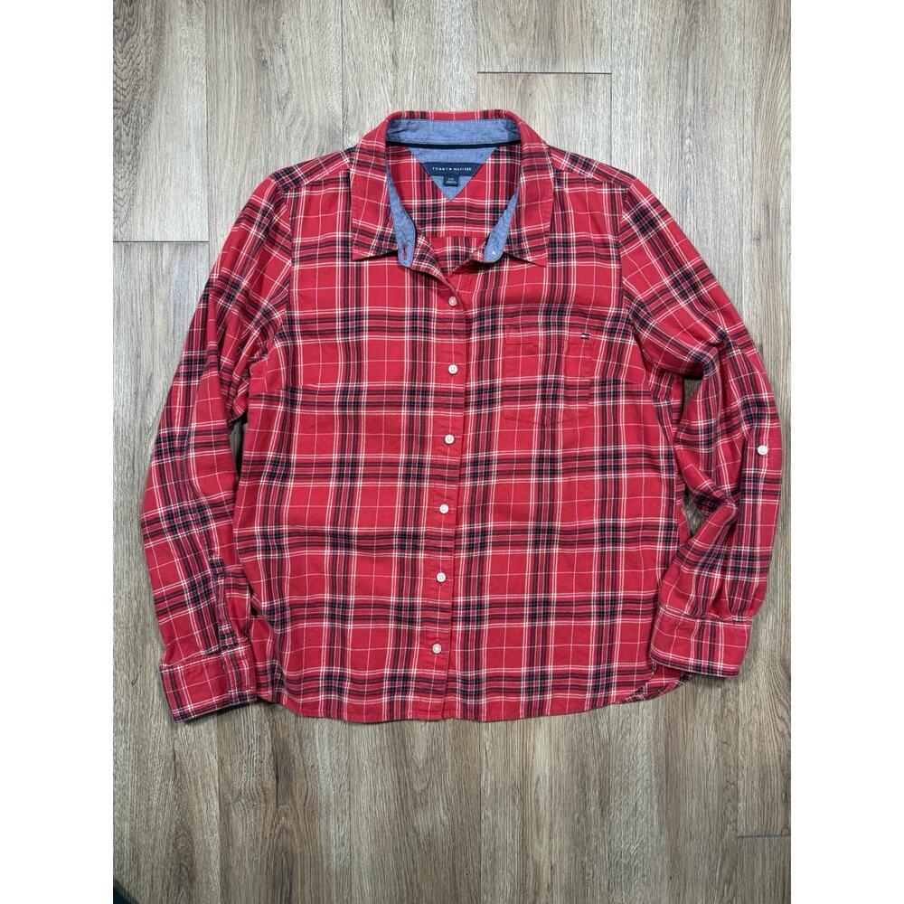 Women’s Size M Red Tommy Hilfiger Button Down Flannel Shirt